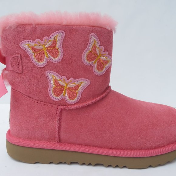 UGG Australia Boots Kids 4 NEW Mini Bailey Bow II Butterfly TEAR Pink NIB - Picture 6 of 12
